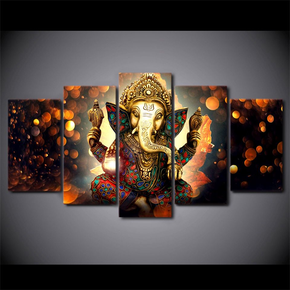 5Pcs Ganesha Elephant Hindu God Canvas Print Painting Wall Art Home Decor