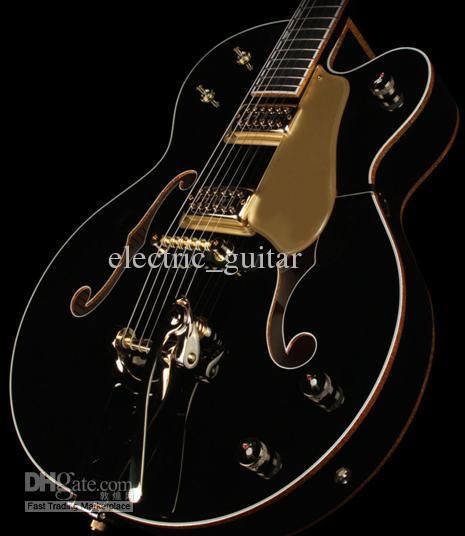 Dream Guitar Gre Black Falcon Jazz Electric Guitar Gold Sparkle Body Binding Hollow Body Double F Hole Bigs Tremolo Bridge Gold Hardware Best Cheap
