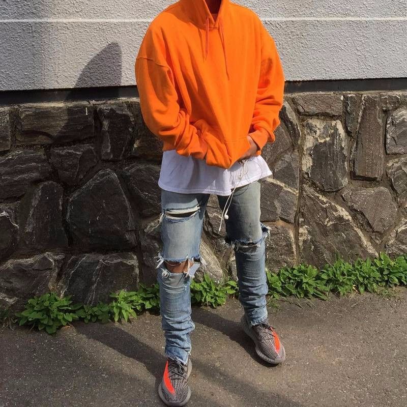 Venta al por mayor envío moda naranja vellón hooides invierno sudaderas hombres Hip Hop