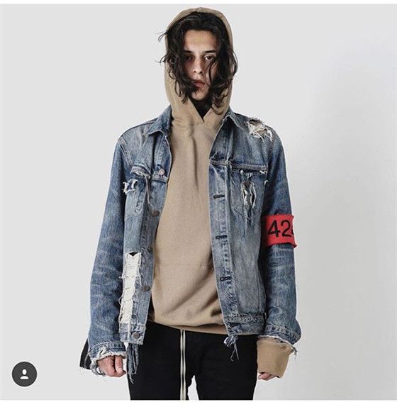 light blue ripped denim jacket mens