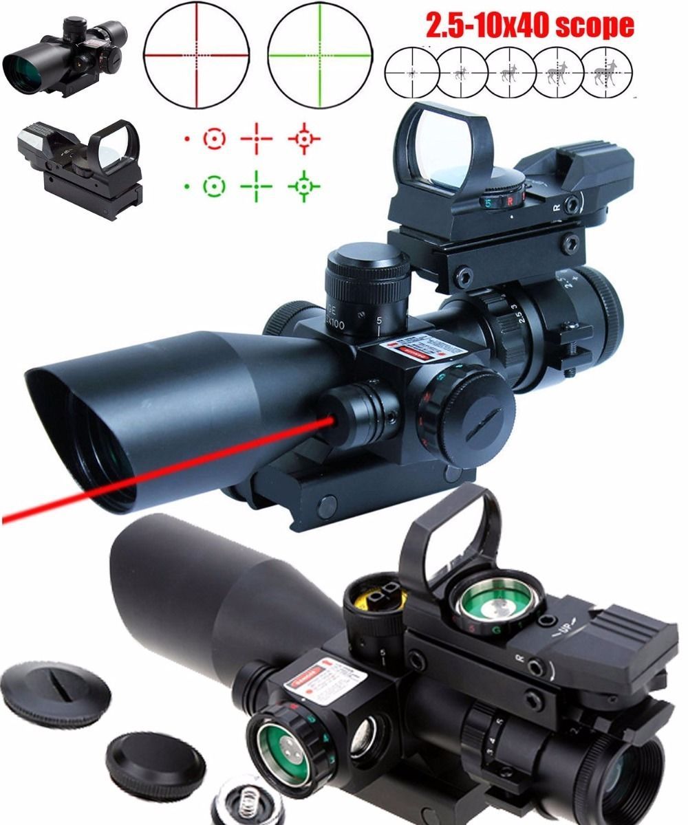 Tactical 2.5-10X40 Rifle Scope Red Laser&Holographic Green laser 