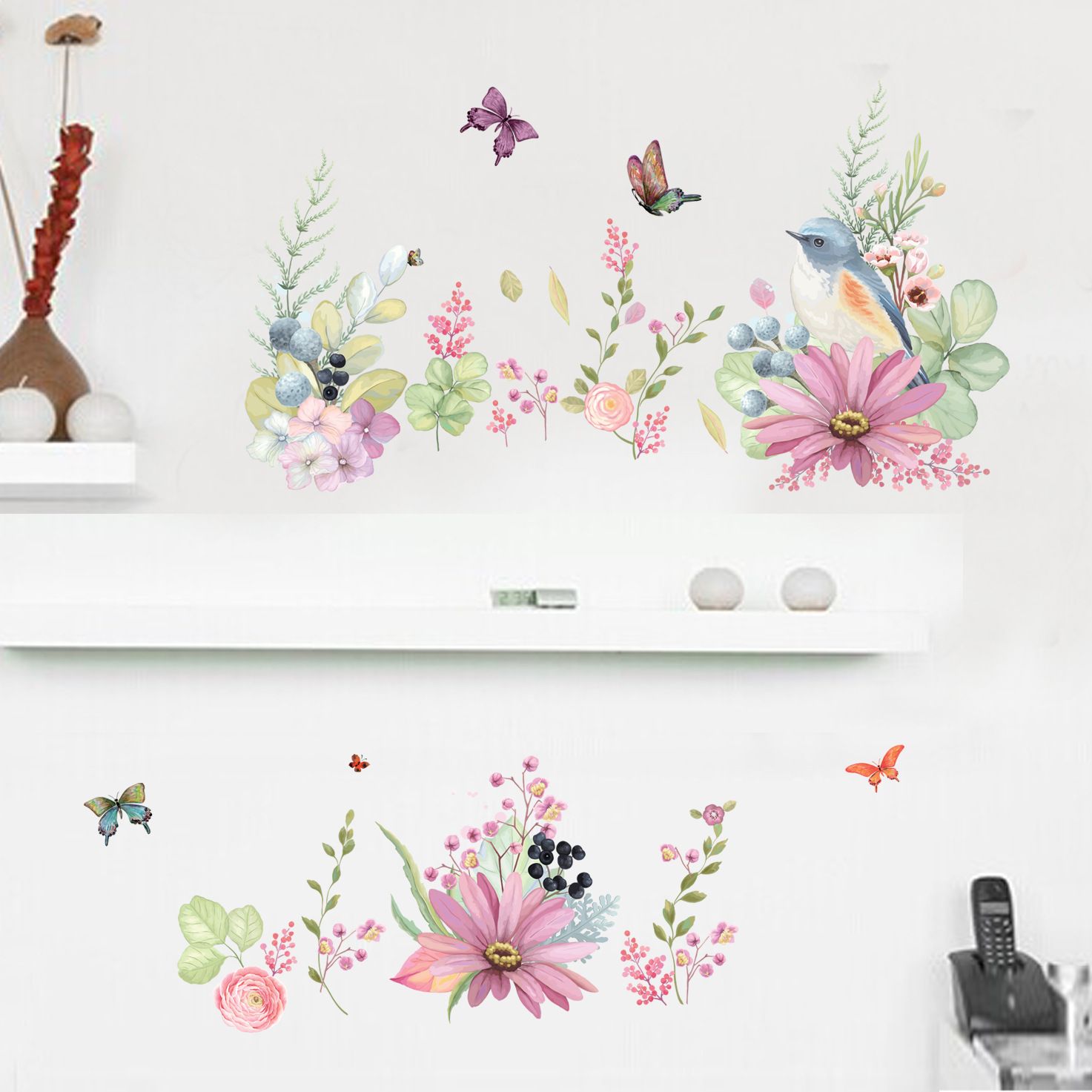 Flowers Bird Butterfly Home Room Decor Removable Wall Stickers Decal Decoration