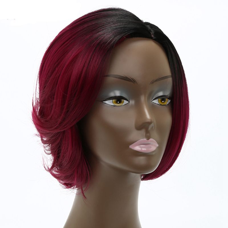 Red Wine Ombre Bob Hairstyle Short Wigs For Black Women