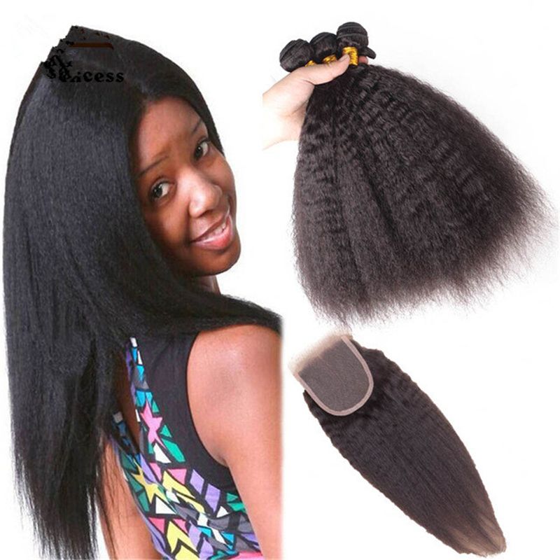 8a Grade Brazilian Kinky Straight Hair With Closure 4x4inch Free