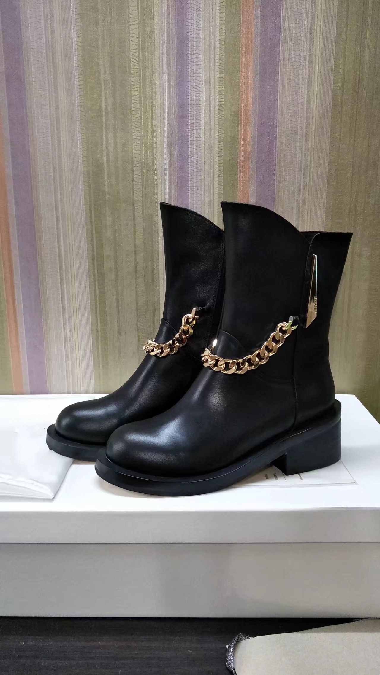 Gold Chains Fall Ankle Boots Flat Heel Real Leather Womens Fashion Hot