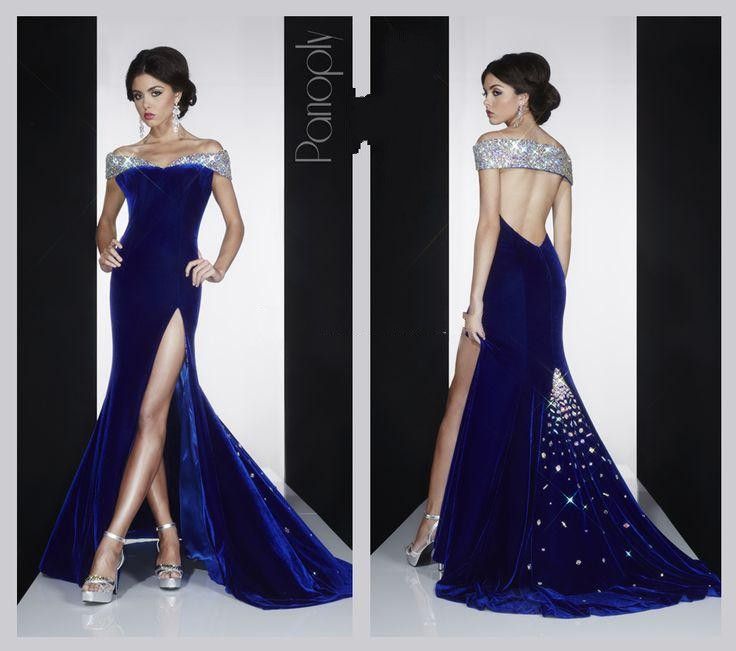 navy blue velvet prom dress
