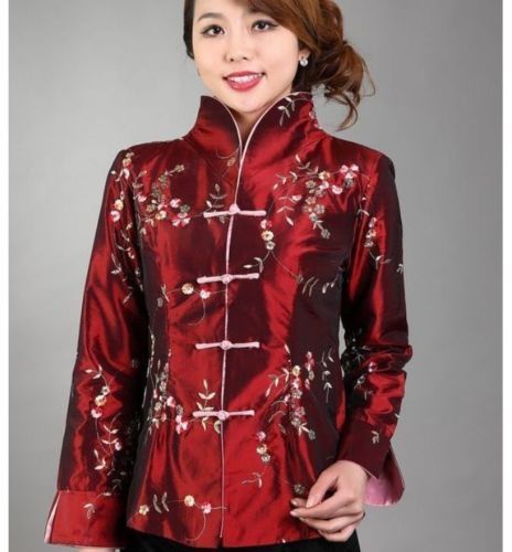 Charming Chinese Women's Silk/satin jacket /coat Blue Sz 8 10 12 14 16