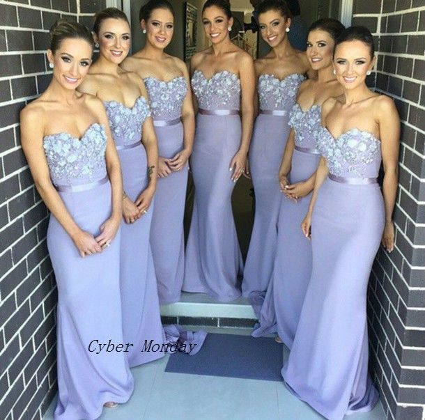 Compra Envío Gratis Lila Elegante Vestido Largo De Dama De Honor Apliques  De Sirena Vestido De Dama De Honor Vestidos De Noiva Envío Rápido Barato |  Entrega Rápida Y Calidad | Es.Dhgate