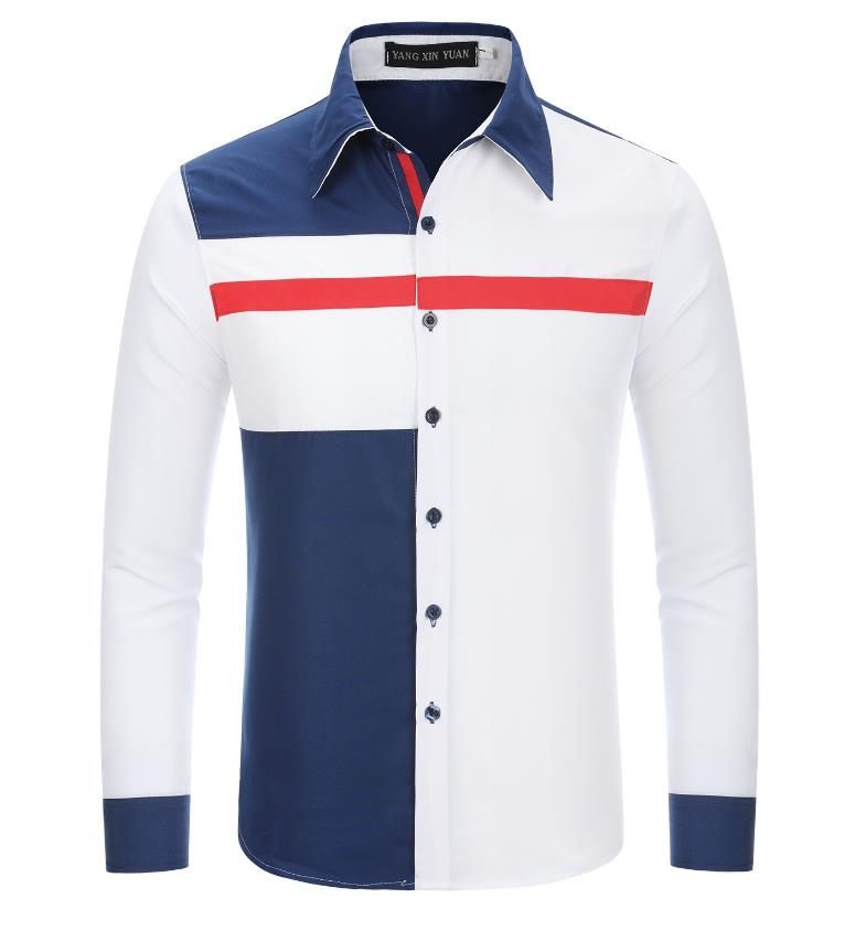 Camisa tres colores Diseño de colisión Manga larga de patchwork Bajar el