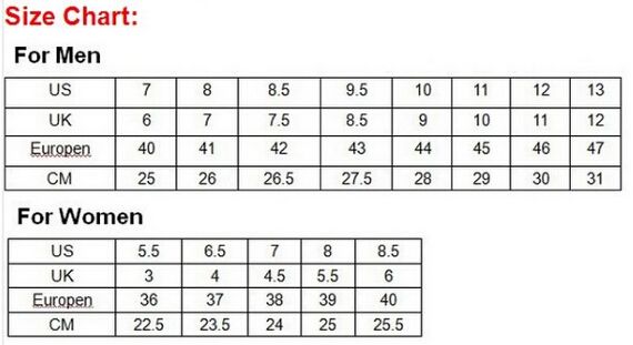 Women Sneaker Size Chart