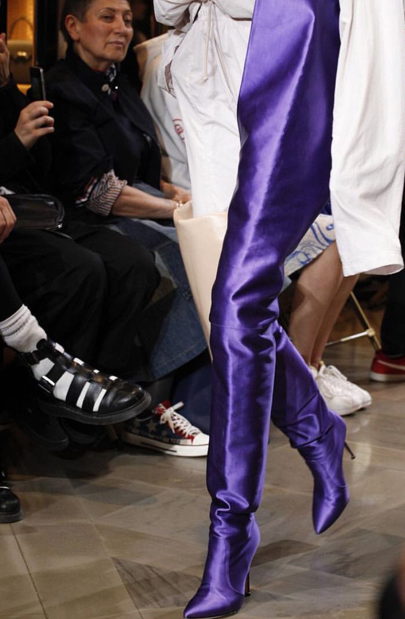 purple thigh high boots outfit