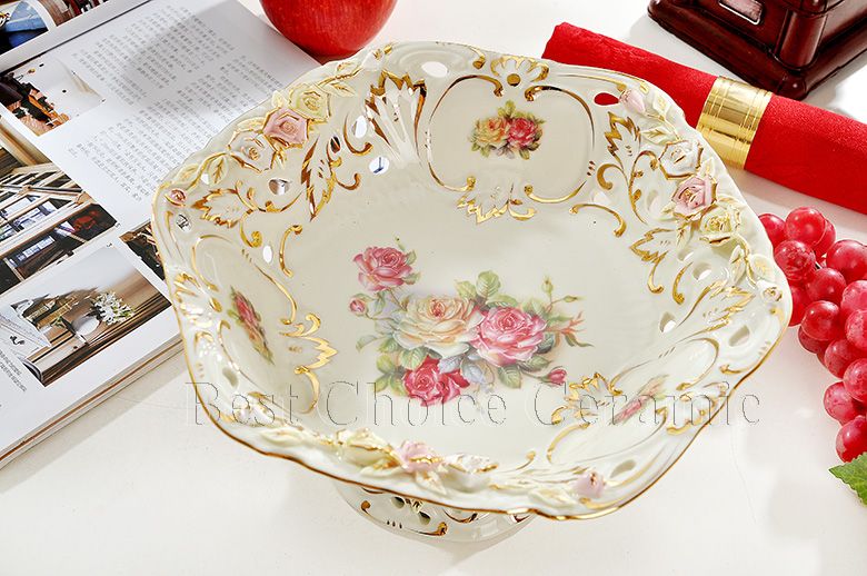 2021 Porcelain Fruit Bowl Ivory Porcelain Flower Design Hollow Out