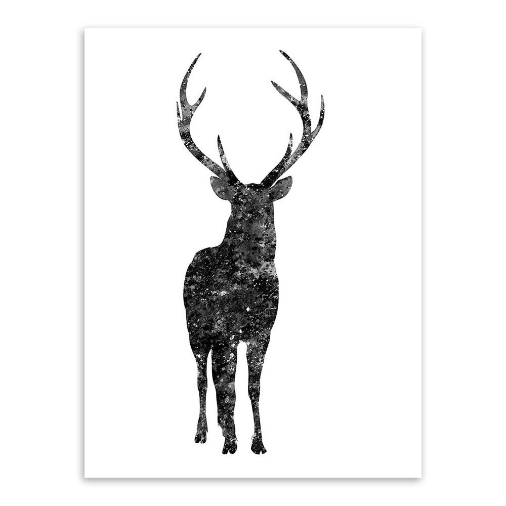 2020 Nordic Modern Original Watercolor Black White Animals Deer
