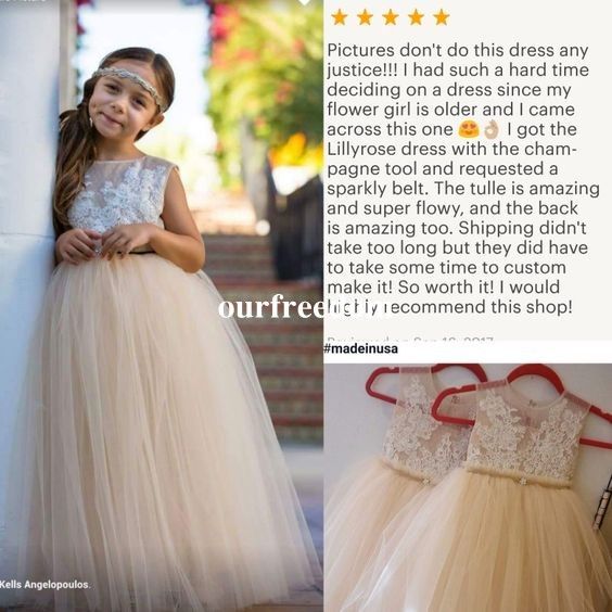 white and champagne flower girl dress