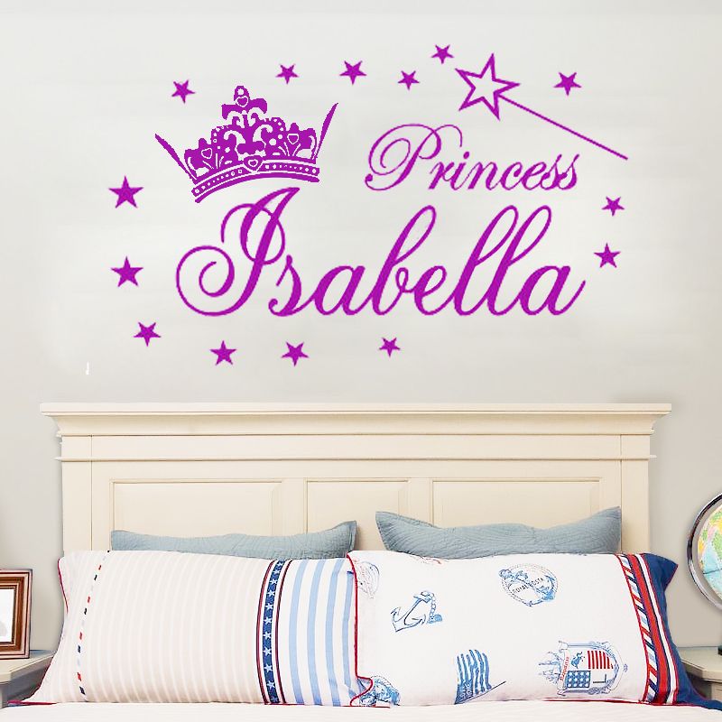 Personalized Name Princess Tiara Magic Wand Girl Wall Stickers Decals Vinyl Diy Girl Bedroom Wall Sticker Kids Room Decor Wall Decals For Home Wall