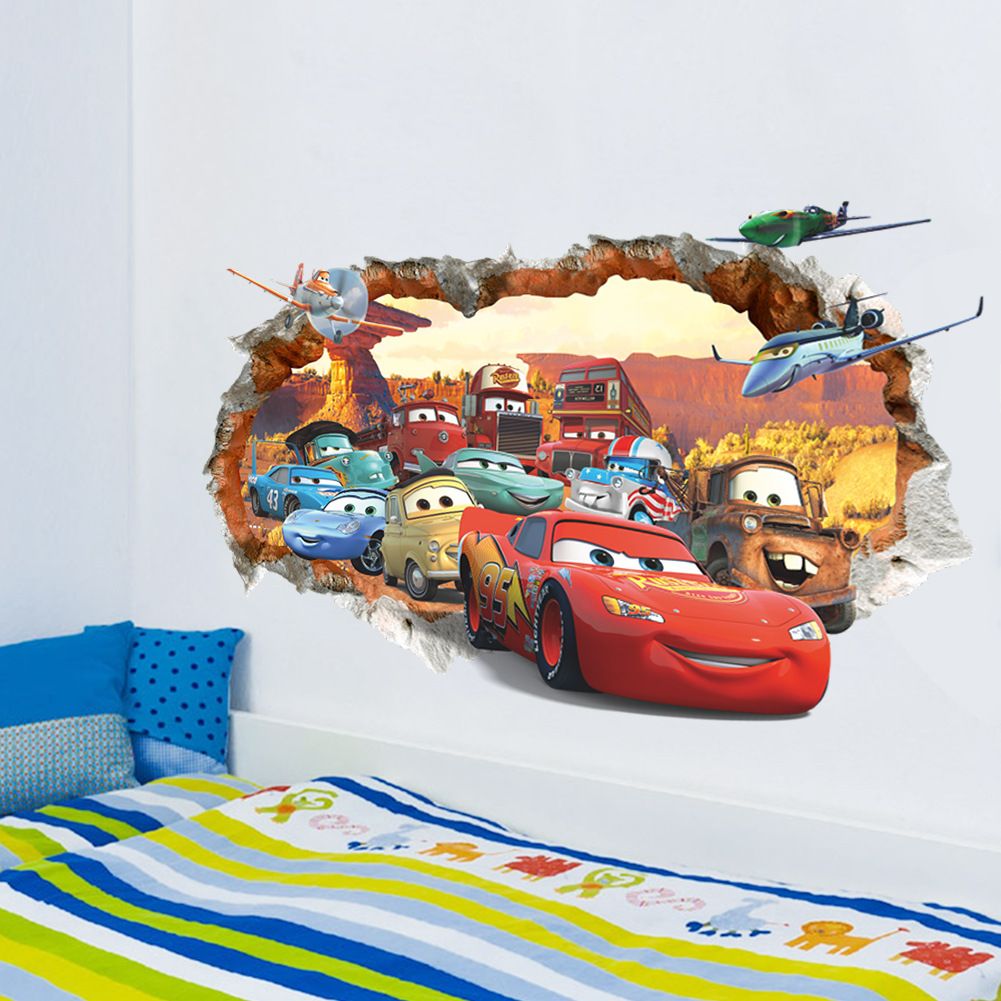 Cars Lightning Mcqueen 3d Pvc Removable Broken Wall Stickers For Cars Lightning Mcqueen 3d Pvc Removable Broken Wall Stickers For Kids Children Boys Room Home Decoration
