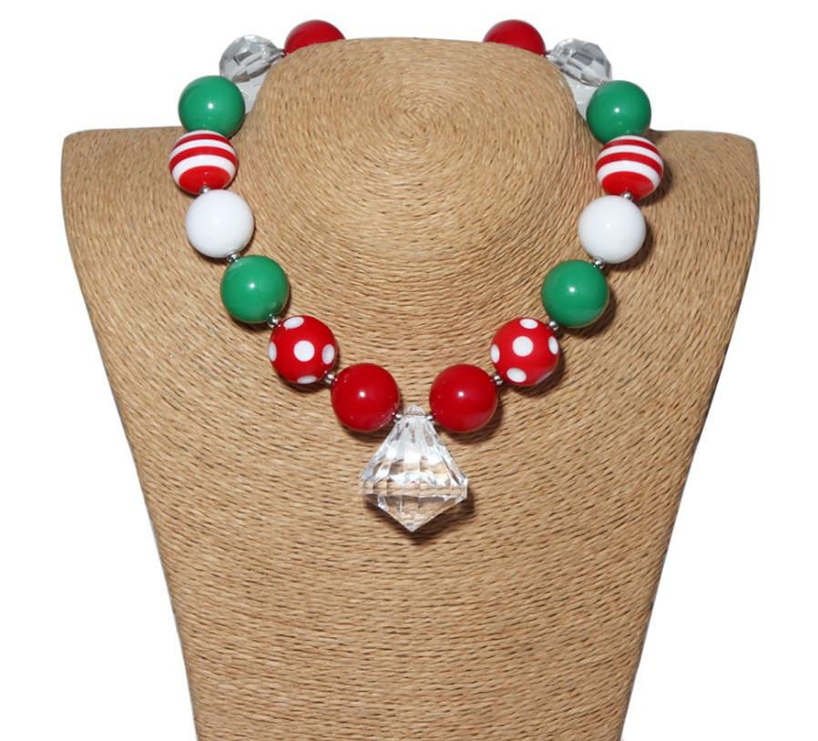 Diamant Forme Noël grosses Bubblegum Fille Collier Noël Enfants Chunky Collier