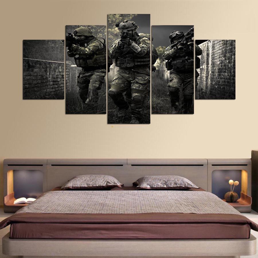 Compre Nueva Policia Armada Soldados Pintura De La Lona 5 Panel