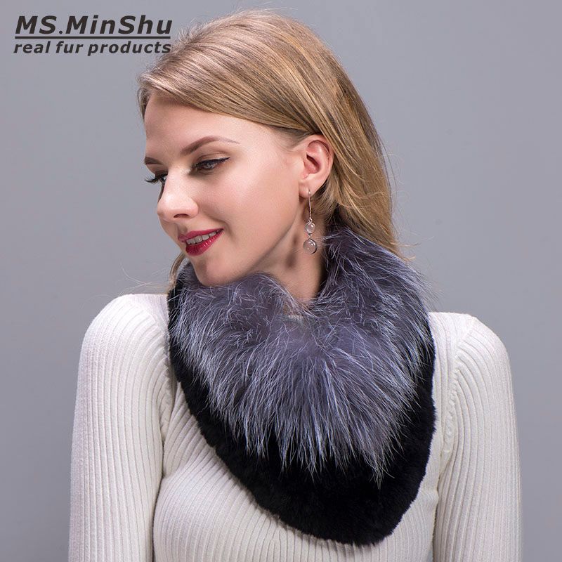 Silver Fox Fur Scarf Neck Ring 