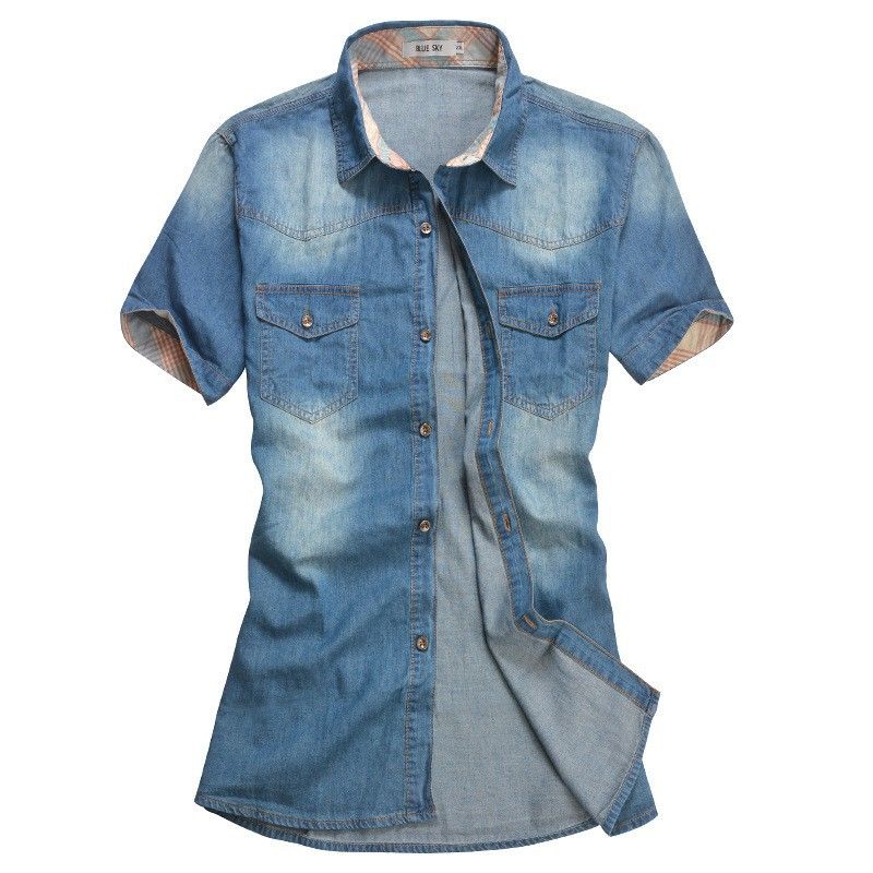 Wholesale New Summer Men Jeans Shirt Cotton Thin Short Sleeve Denim Shirts Men'S Single Breasted