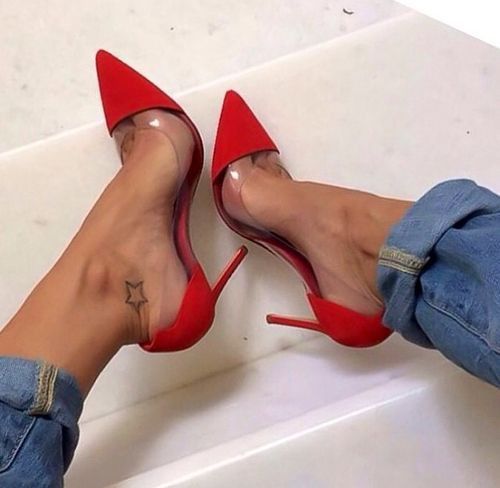 red perspex heels