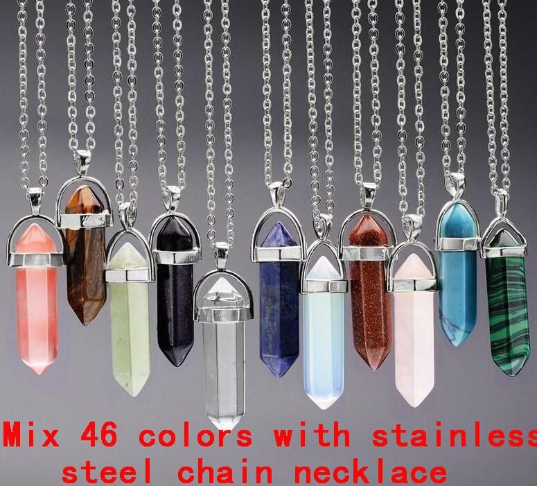 Healing Point Cross Natural Stone Quartz Crystal Pendant Necklace Chakra Leather