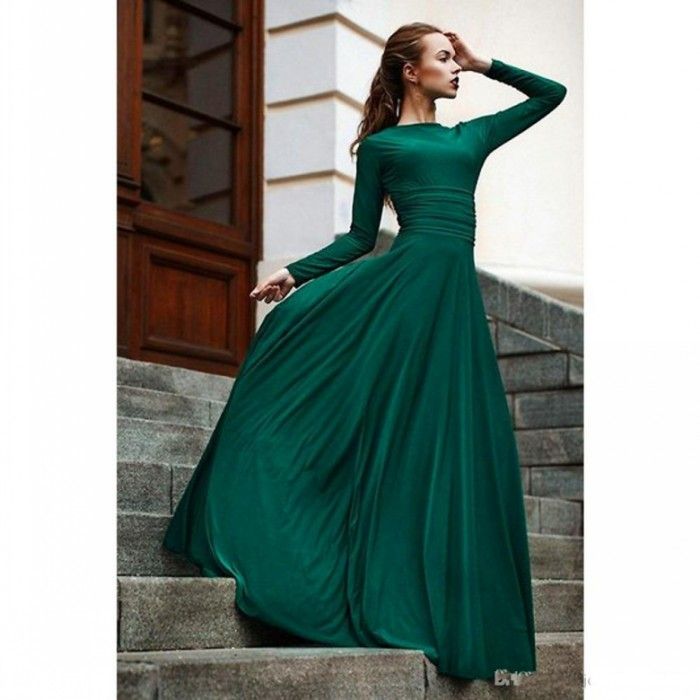 green evening dresses with sleeves