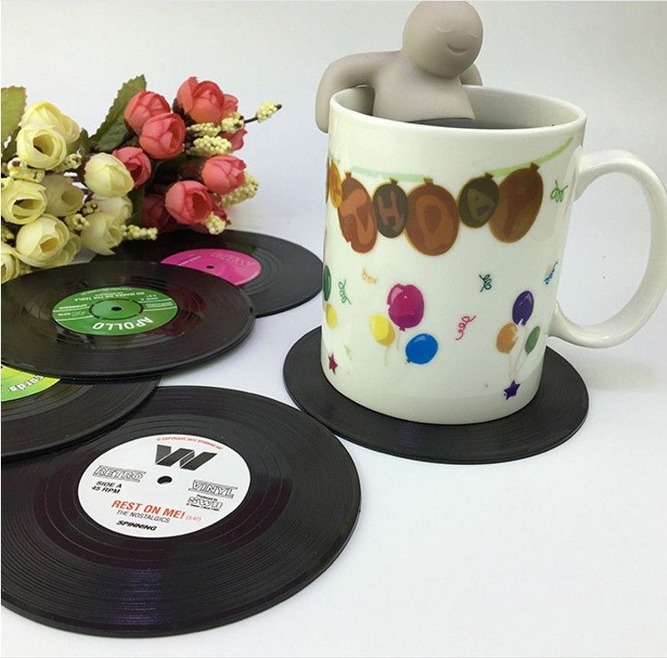 6 posavasos de vinilo con diseño de CD de Retro para café