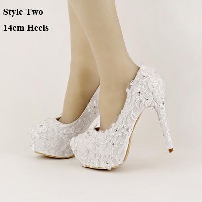 white bridal platform heels