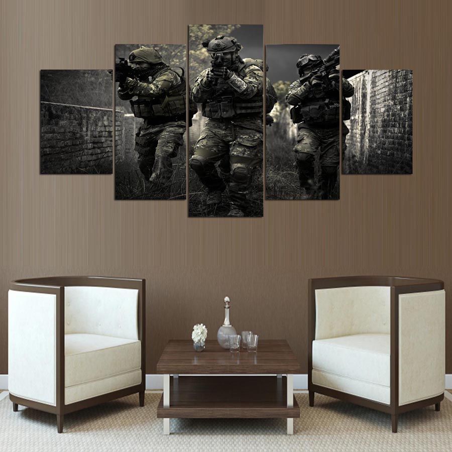 New Armed Police Soldiers Canvas Painting 5 Panel No Frame Wall