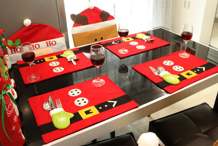 33cm Round Red Fabric Placemats Setting Place Mats Christmas Dining Room Table