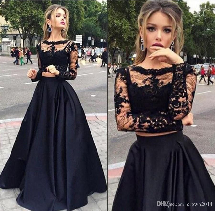 long sleeve 2 piece prom dress