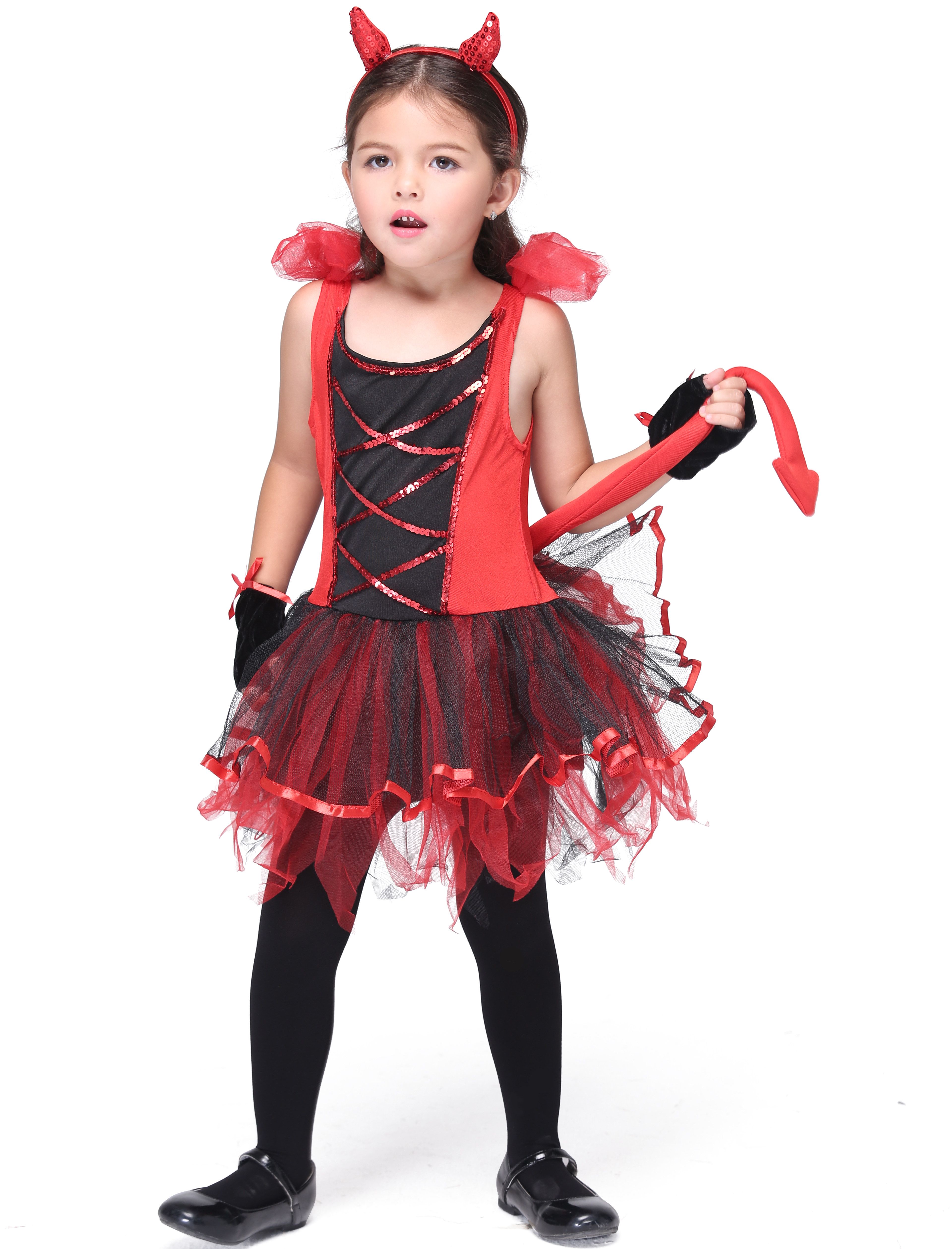 2021 Kids Little Devil Costumes Children Halloween Red Demon Cosplay