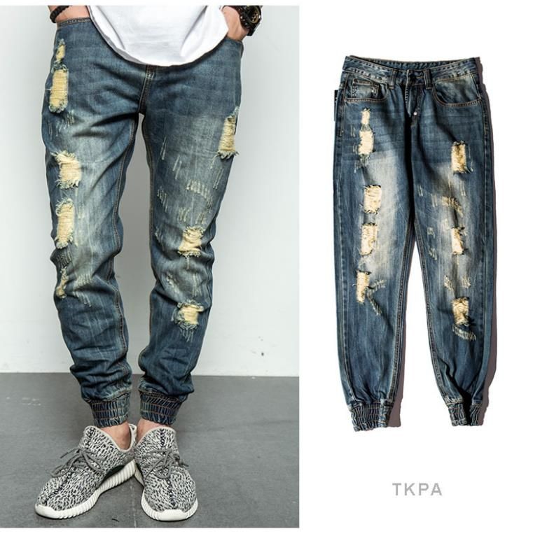 calça jogger jeans rasgada