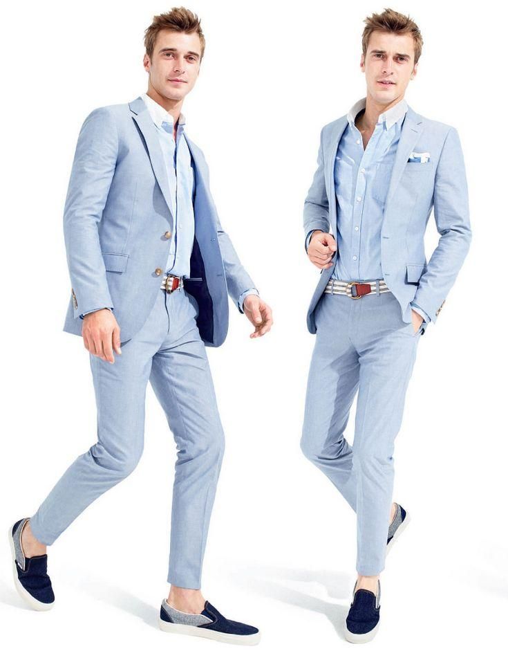 Summer Light Blue Men Wedding Suits Casual Peaked Lapel Grooms Tuxedos ...