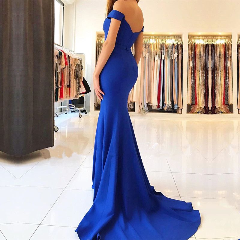 royal blue satin mermaid prom dress