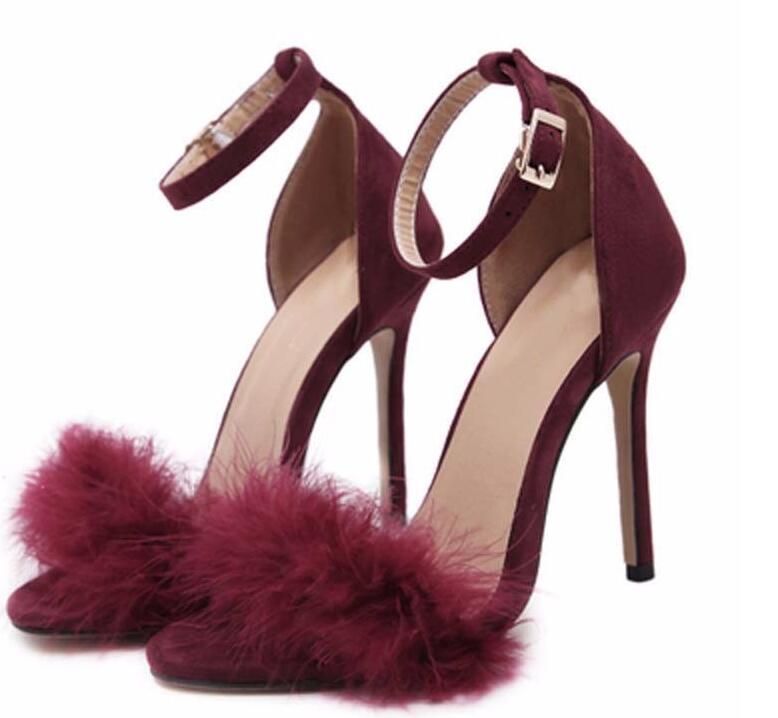 Sexy Negro Fiesta Pluma Sandalias De Mujer 2020 Correa Del Tobillo 10 cm  Stilettos / Tacones De