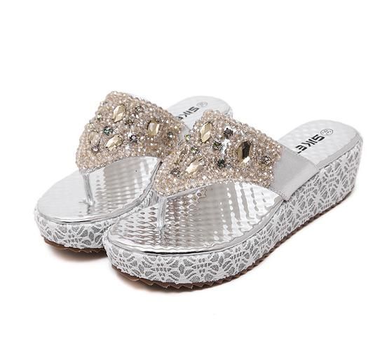 swarovski flip flops wedge