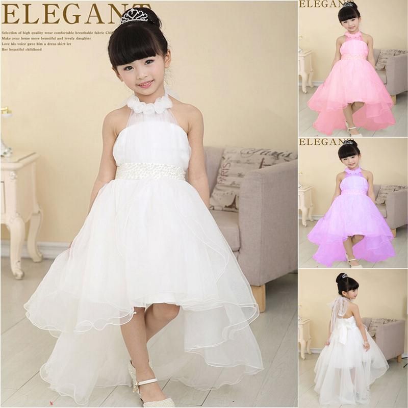 elegant baby girl cute asymmetric halterneck solid mesh long tail flower girl dress tutu wedding party backless trailing ball gown dress elegant baby girl cute asymmetric halterneck solid mesh long tail flower girl dress tutu wedding party backless trailing ball gown dress