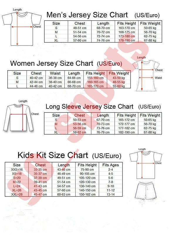 Jersey Size Chart Soccer