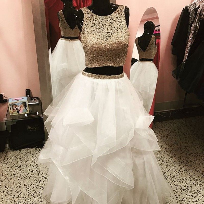 Plus Size White Two Piece Prom Dresses 