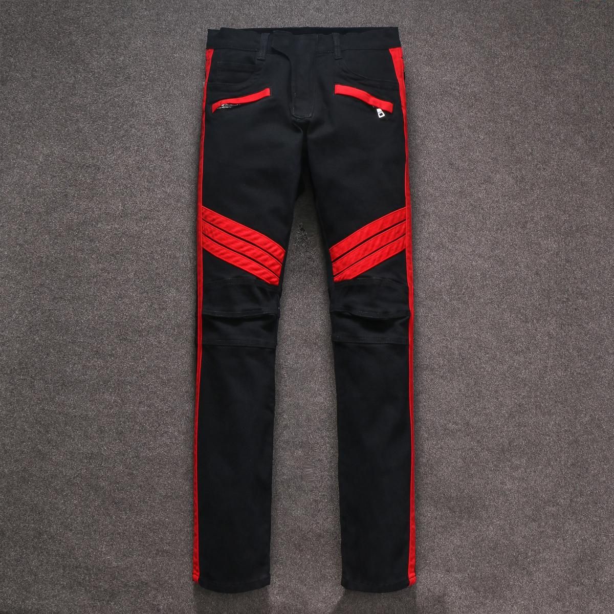 mens black trousers with red stripe