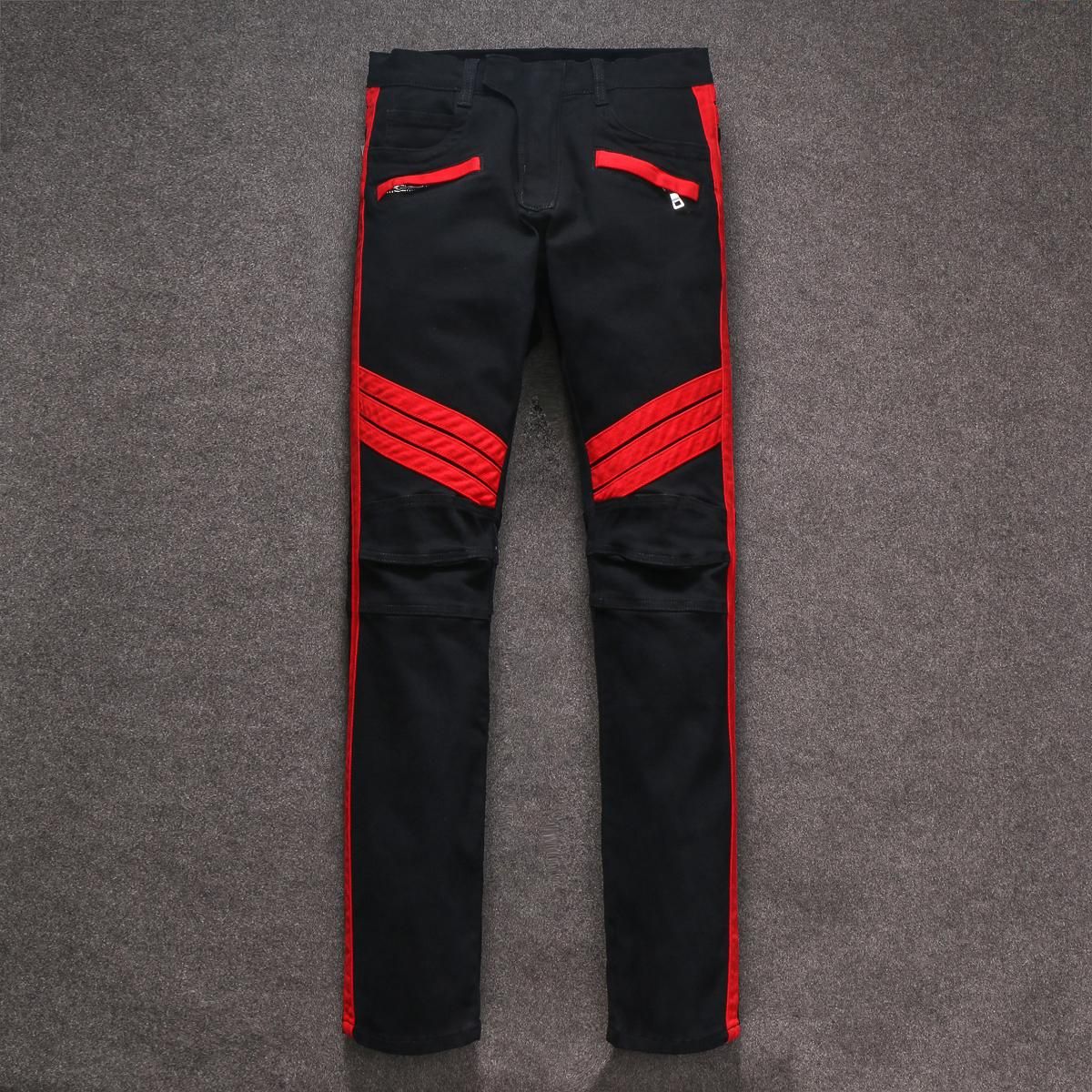 biker jeans with red stripe