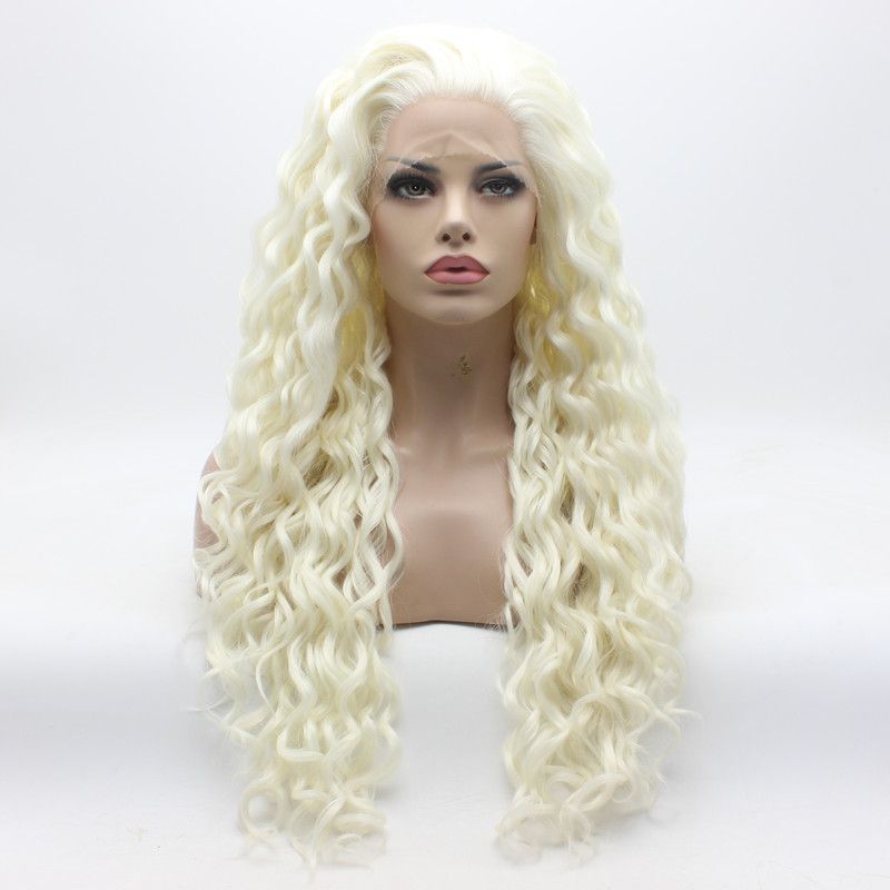 Acheter Iwona Cheveux Bouclés Longue Perruque Blanche 18 # 1001 Moitié À La  Main Attaché Résistant À La Chaleur Synthétique Perruque Avant De Lacet De  38,18 € Du Karente | Fr.DHgate.Com