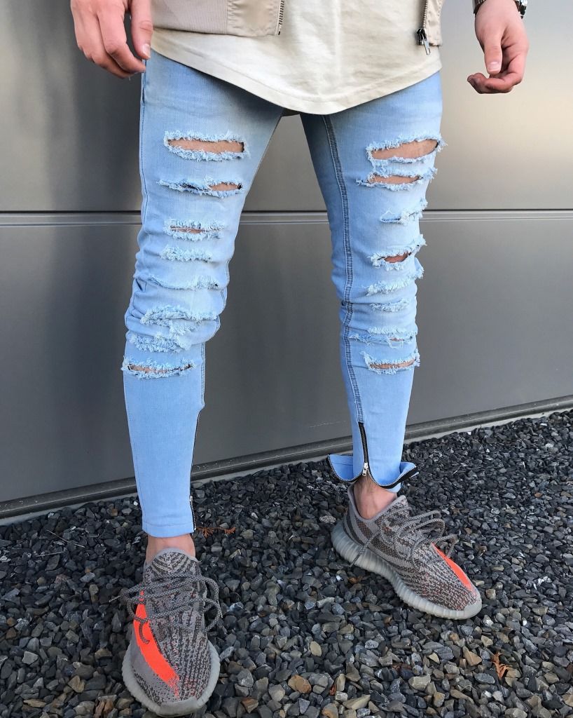 mens ripped bottom jeans