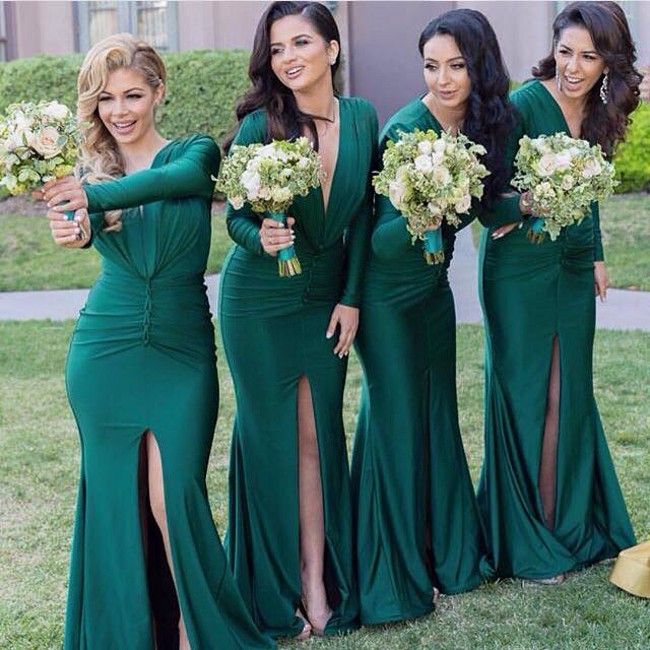 Emerald Green Long Sleeves Bridesmaid 