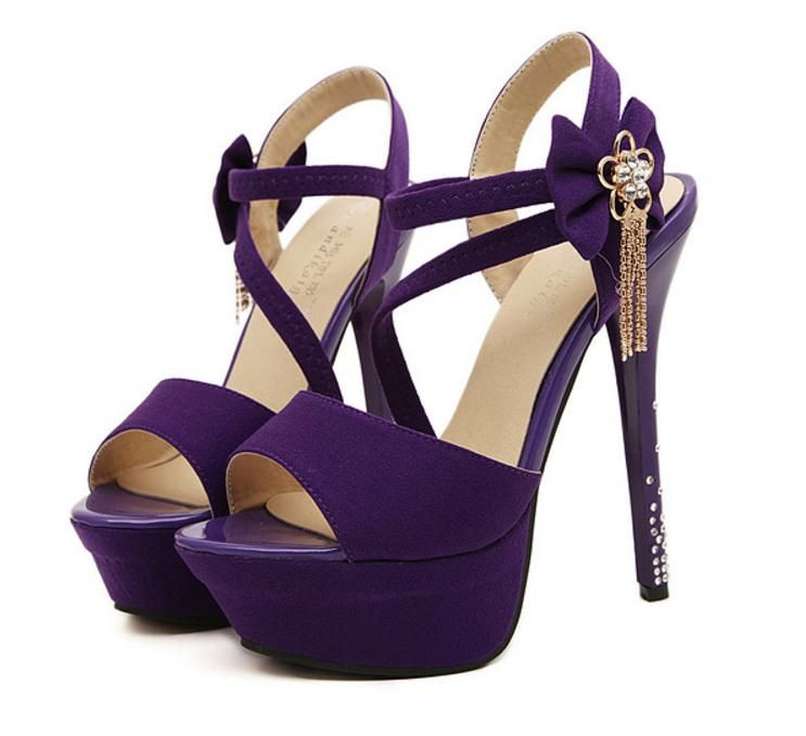 purple heels with bow