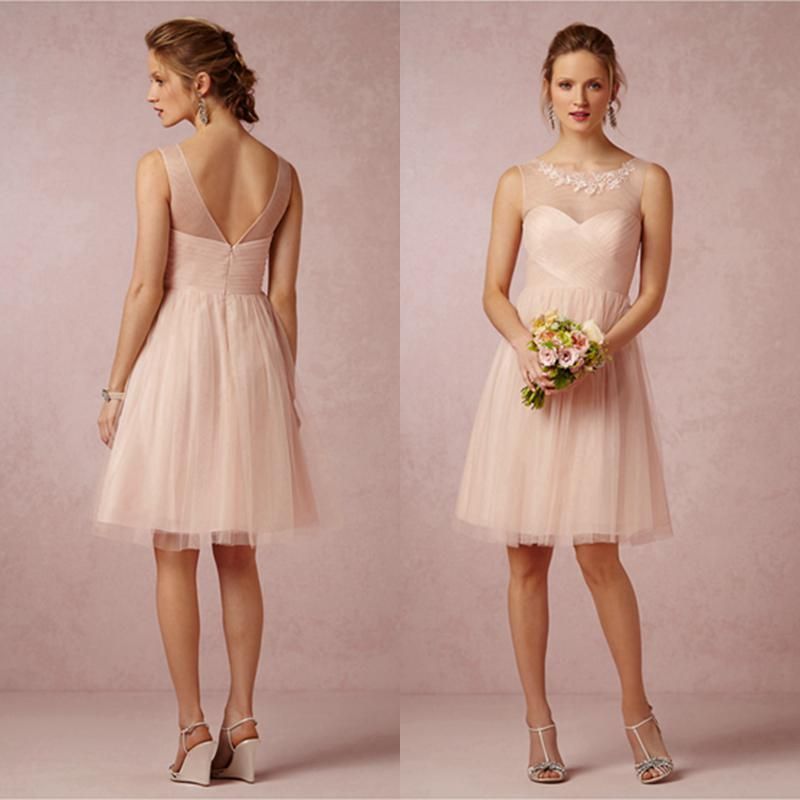 blush pink bridesmaid dresses short