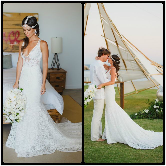 bohemian mermaid lace wedding dress