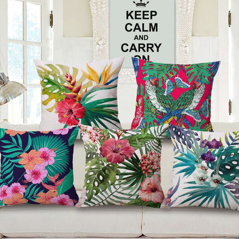 Tropical Cushion Cover Rainforest Plant Cojines Jungle Birds